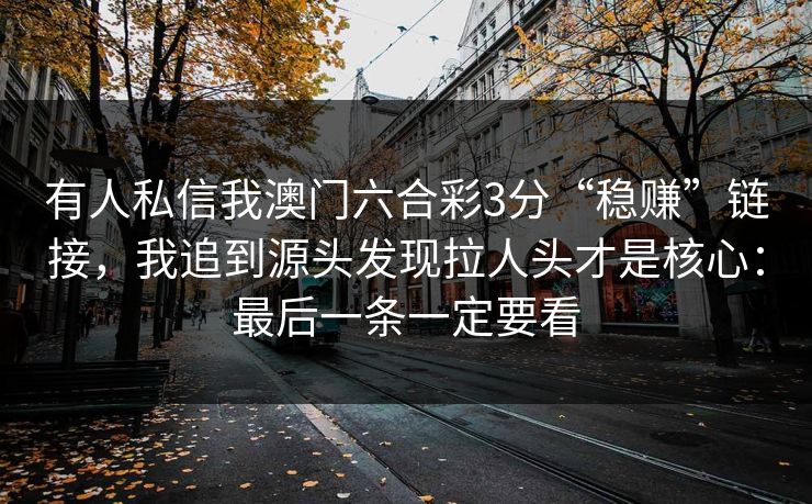 有人私信我澳门六合彩3分“稳赚”链接，我追到源头发现拉人头才是核心：最后一条一定要看