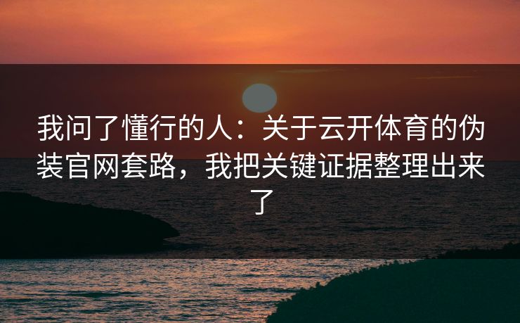 我问了懂行的人：关于云开体育的伪装官网套路，我把关键证据整理出来了